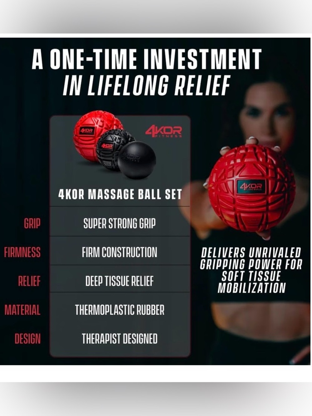 4KOR Red Massage Ball 4.75” - Deep Tissue Relief Toy